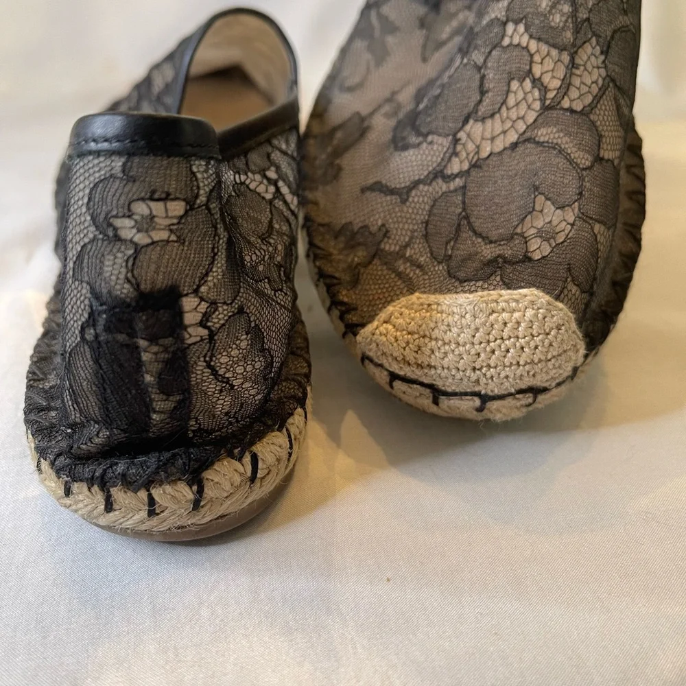 Valentino Garvani Lace Pattern Leather Trim Embellishment Espadrilles - Picture 4 of 8